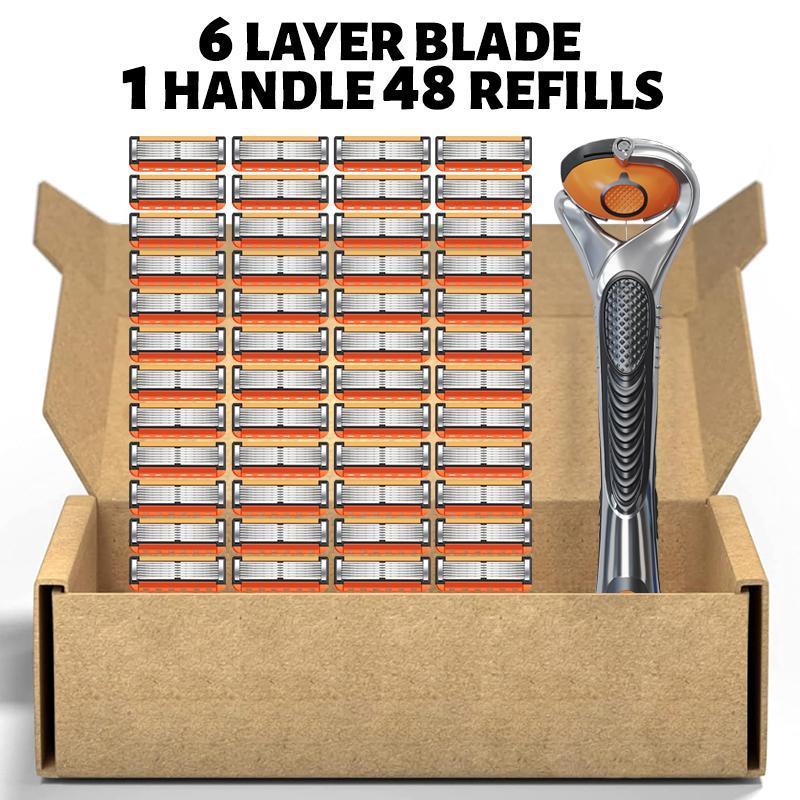 Men's Razor Blade Replacement, 48pcs Razor Blade & 1 Count Handle
