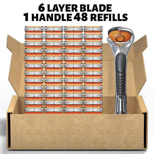 Men's Razor Blade Replacement, 48pcs Razor Blade & 1 Count Handle