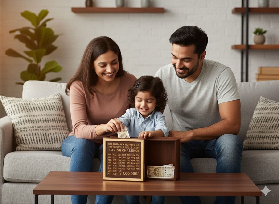 HANDCRAFTD Money Saving Box for Adults and Kids - 100000 Piggy Bank with Large Capacity for Challenge Goals