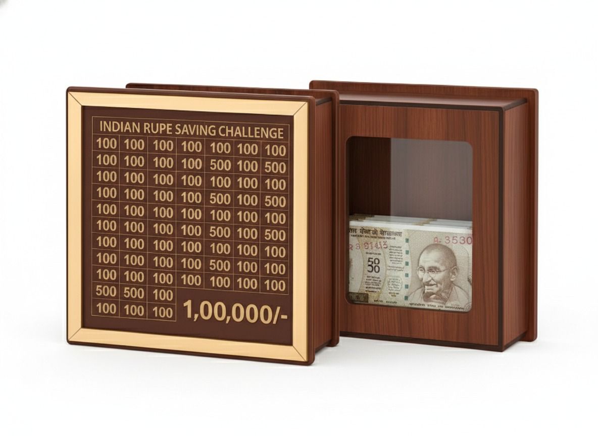 HANDCRAFTD Money Saving Box for Adults and Kids - 100000 Piggy Bank with Large Capacity for Challenge Goals