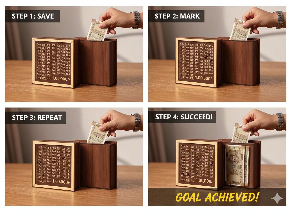 HANDCRAFTD Money Saving Box for Adults and Kids - 100000 Piggy Bank with Large Capacity for Challenge Goals
